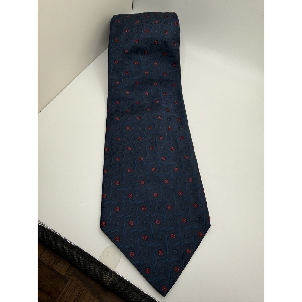 Robert Talbott Tie Mens Navy Blue Red Geometric Silk Made in USA 57.5" x 3.75"